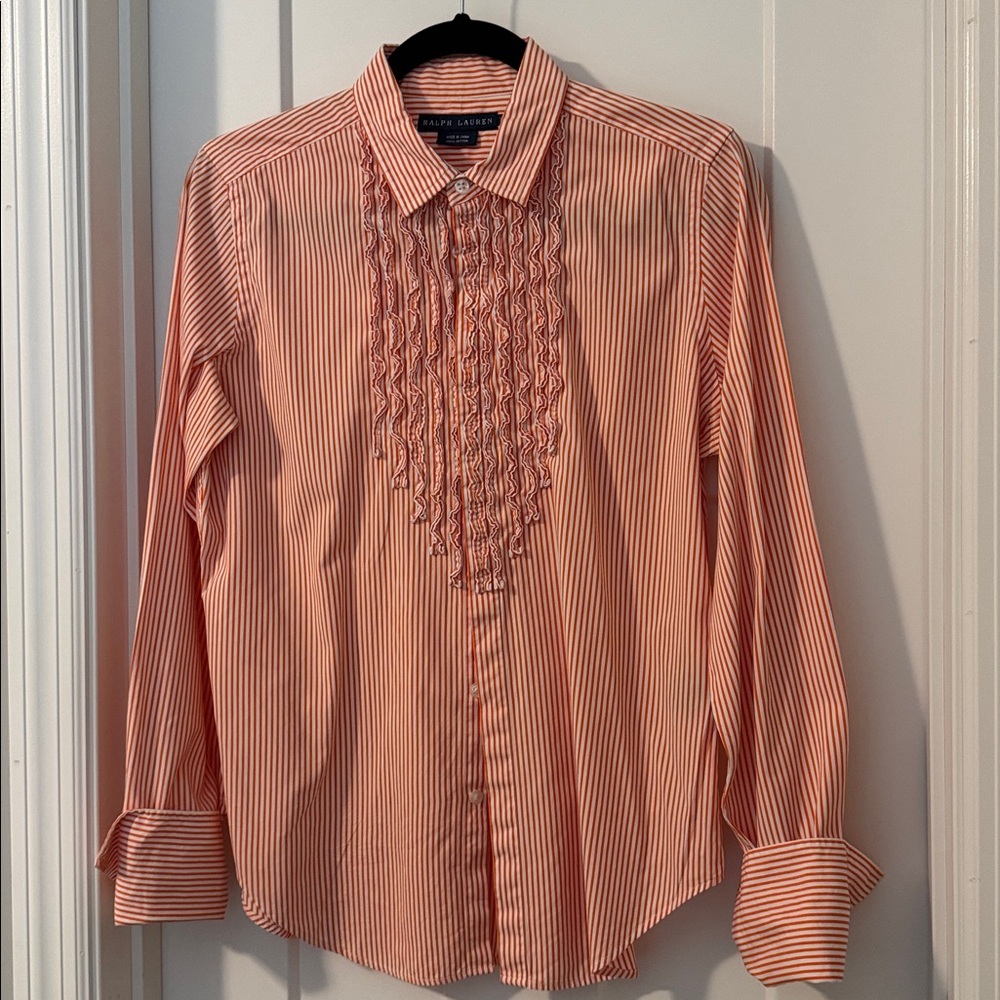 Ralph Lauren Vibrant Orange and White Striped Shirt